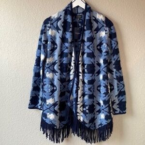 NWT Lucky Brand Aztec‎ Print Blanket Fringe Flyaway Cardigan Sweater Size Small
